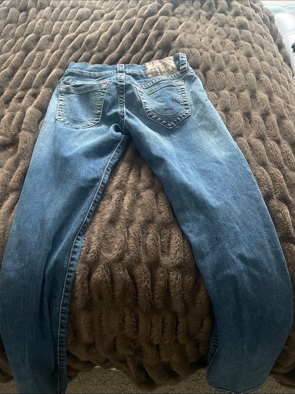 True Religion Light Blue Denim Jeans with Signature Pocket Stitch